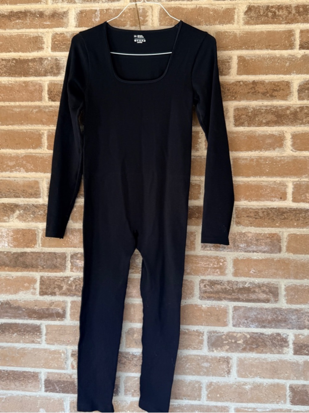 Long-Sleeve Black Scoop Neck Bodysuit Jumpsuit